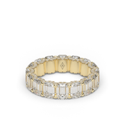 Yellow Gold Emerald Cut Diamond Pave Eternity Ring/Band With Shared Prong Setting.